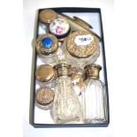 Nine small silver mounted jars etc and a Limoges scent bottle and cover