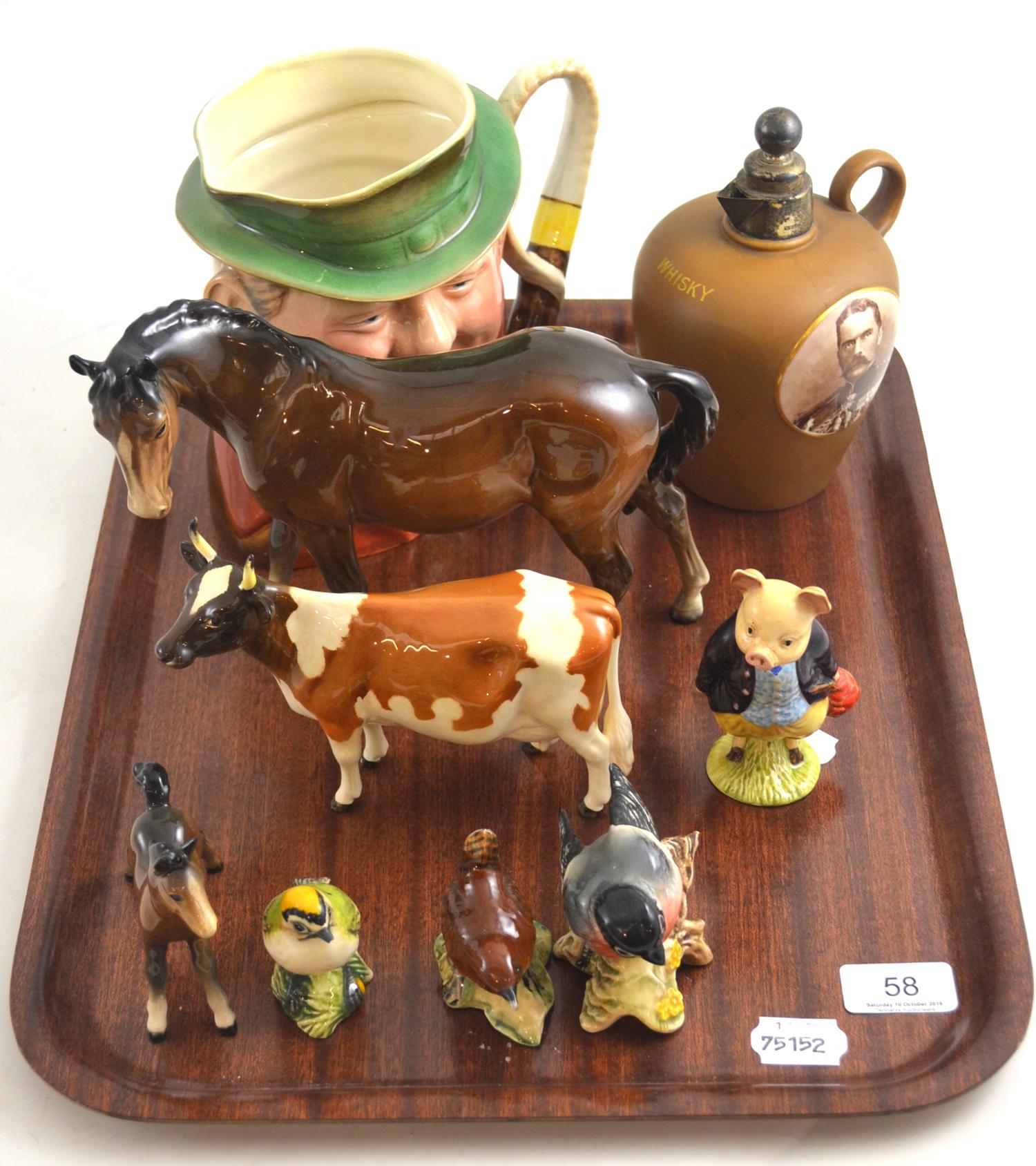 Beswick Toby jug 'Tony Weller', 281, Beatrix Potter 'Pigling Bland', cow 'CH Bessie' together with a