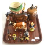 Beswick Toby jug 'Tony Weller', 281, Beatrix Potter 'Pigling Bland', cow 'CH Bessie' together with a