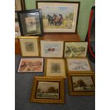 A watercolour signed D M Alderson 89, prints and other pictures