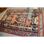 Hamadan rug, Persian Kurdistan, the midnight blue field of geometric devices enclosed by rosette and