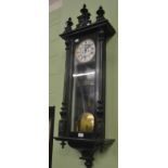 Vienna style wall clock in an ebonised case, with key, weights and pendulum