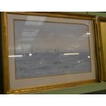 Ernst Dade, steamers off Staithes, signed, watercolour