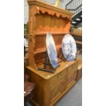 Victorian mahogany dresser base and a modern pine plate rack