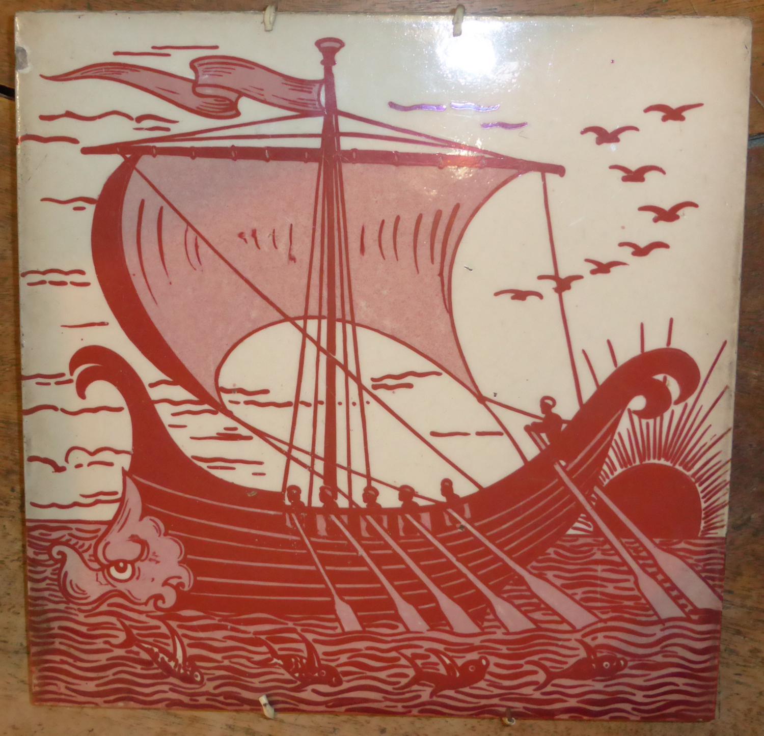 Wedgwood pink lustre tile of a stylised sailing boat and a quantity of Mintons and other pottery - Image 4 of 7