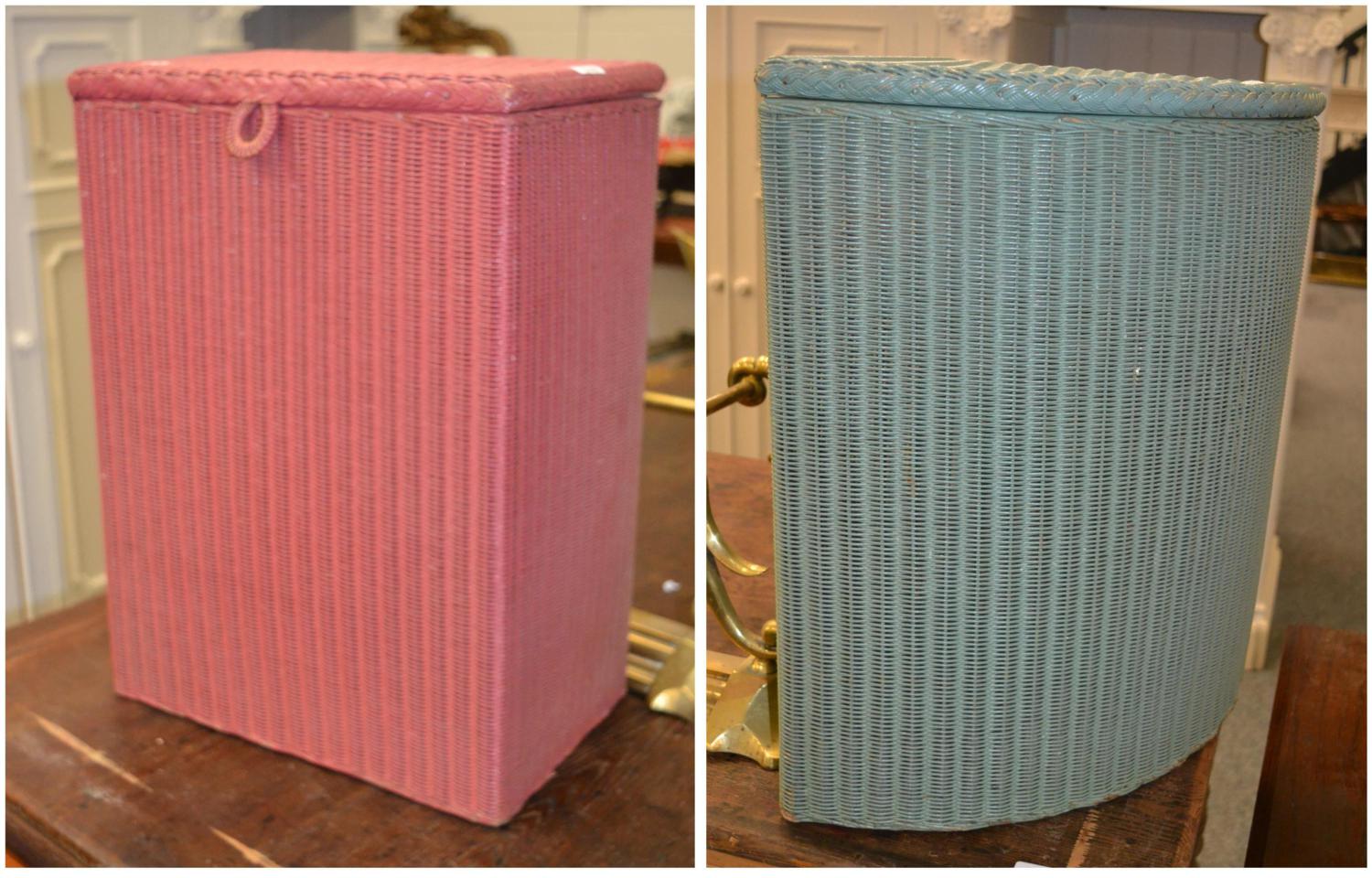 Two Lloyd Loom laundry baskets