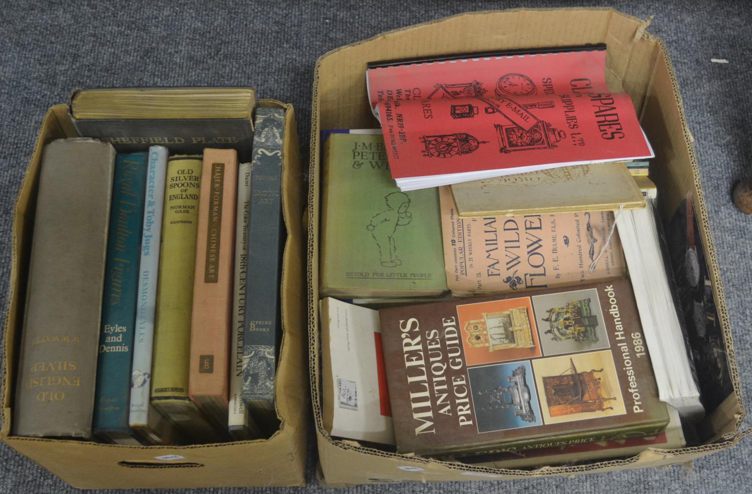 Two boxes of antique reference books including Norman Gask 'Old silver spoons of England', W W