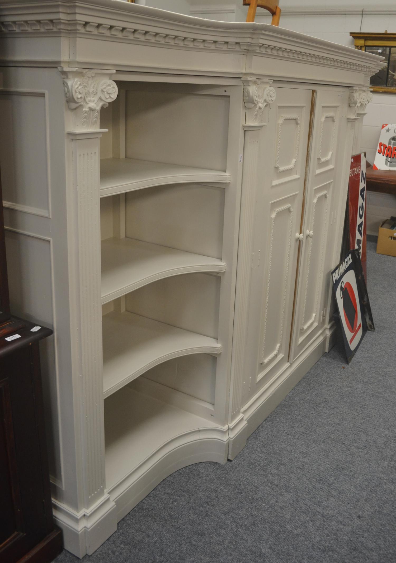 Large white painted pine cupboard/bookcase in three sections