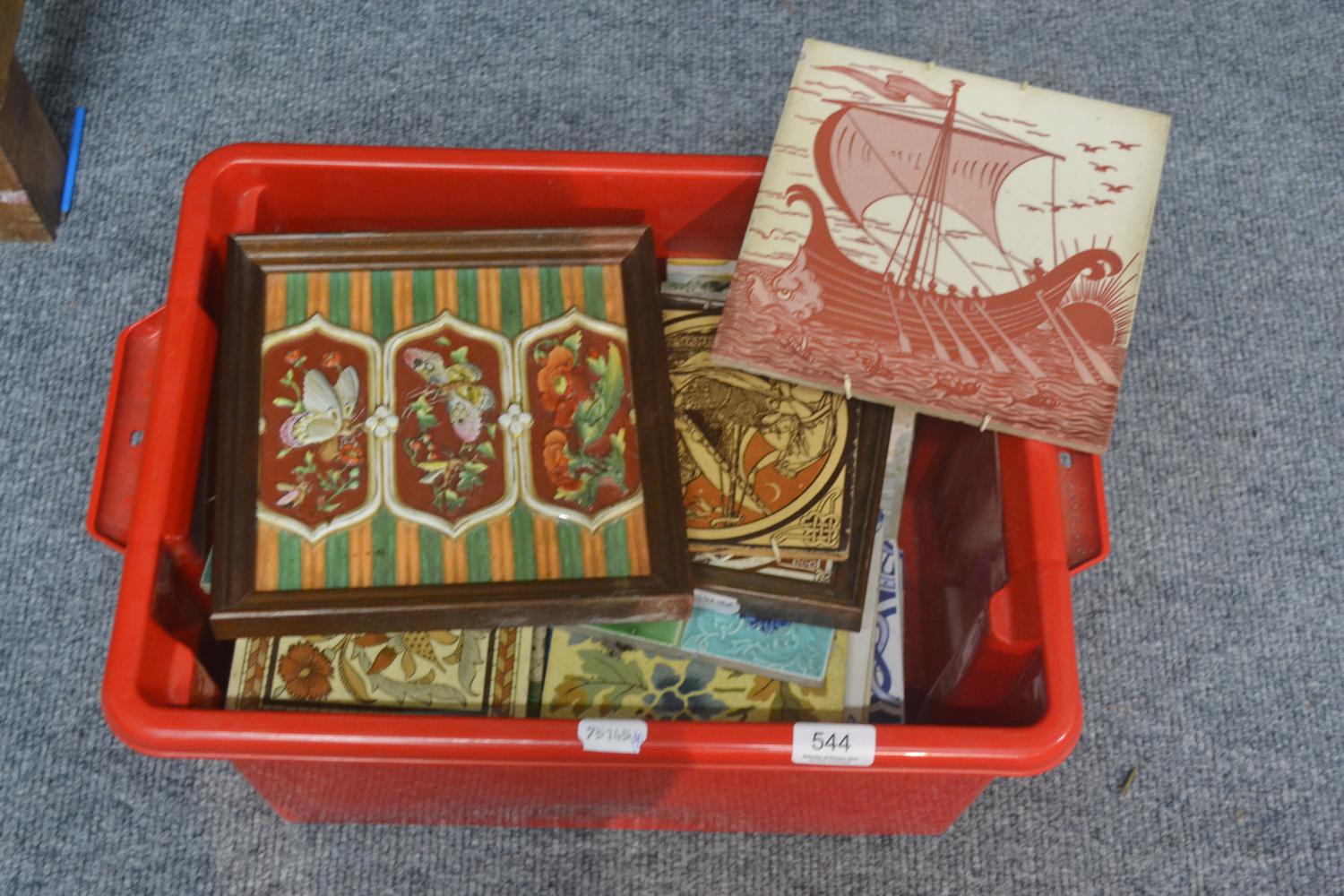 Wedgwood pink lustre tile of a stylised sailing boat and a quantity of Mintons and other pottery