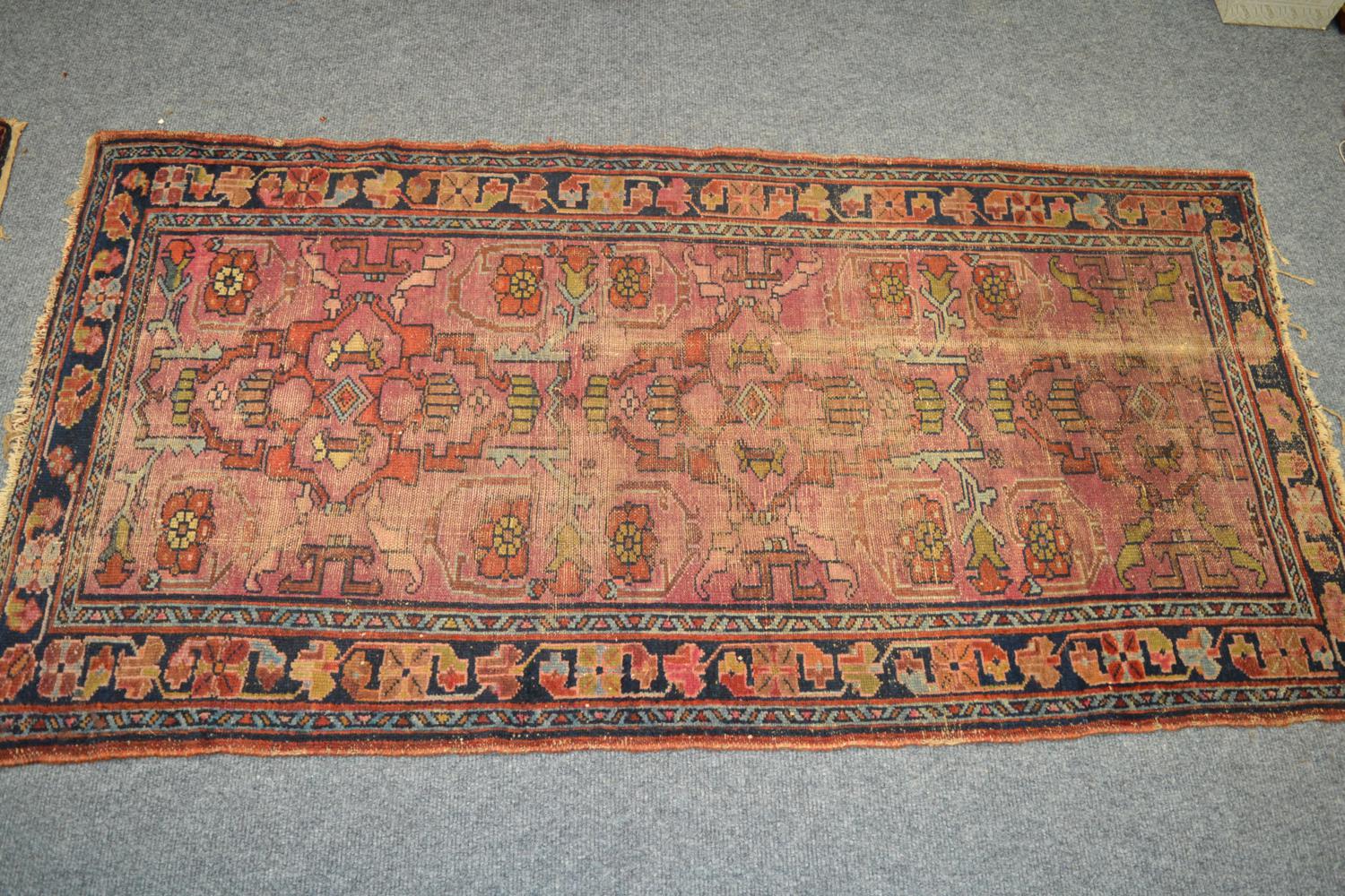 Malayir rug, West Persia, the deep indigo Herati field framed by coral pink spandrels and ivory - Image 4 of 6