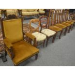 Four mahogany dining chairs, two bentwood kitchen chairs, Victorian mahogany hall chair, two