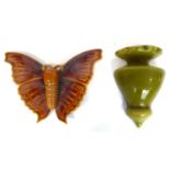 1204 1745 Two Linthorpe Pottery Spill Holder/Wall Vase, in the forms of a vase and a butterfly,