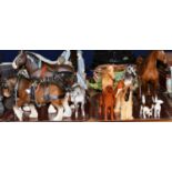 Two trays of Beswick horses including appaloosa stallion and large racehorse, together with a fox,