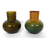2 Two Linthorpe Pottery Vases, covered in green and mustard glazes, impressed Linthorpe 2 HT, 11.5cm
