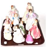 A tray of Royal Doulton and Coalport figures