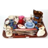 Quantity of collectable ceramics and glassware, button hooks etc