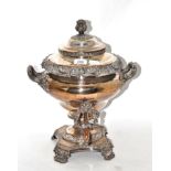 A Regency close plated tea urn in the Neo-Classical style