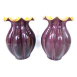 2122 A Pair of Linthorpe Pottery Vases, purple and mustard glaze, impressed factory marks