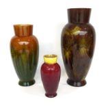 477 876 877  Three Linthorpe Pottery Vases, shape 477, painted by Rachel Smith with yellow flowers