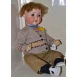 Large Armand Marseille bisque socket head doll impressed '995' '14' with blond wig, sleeping brown