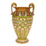 2059 A Linthorpe Pottery Twin-Handled Vase, shape No.2059, with moulded flower decoration,