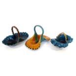 1429 1765 2154 Three Linthorpe Pottery Baskets, turquoise and mustard glaze, impressed factory marks