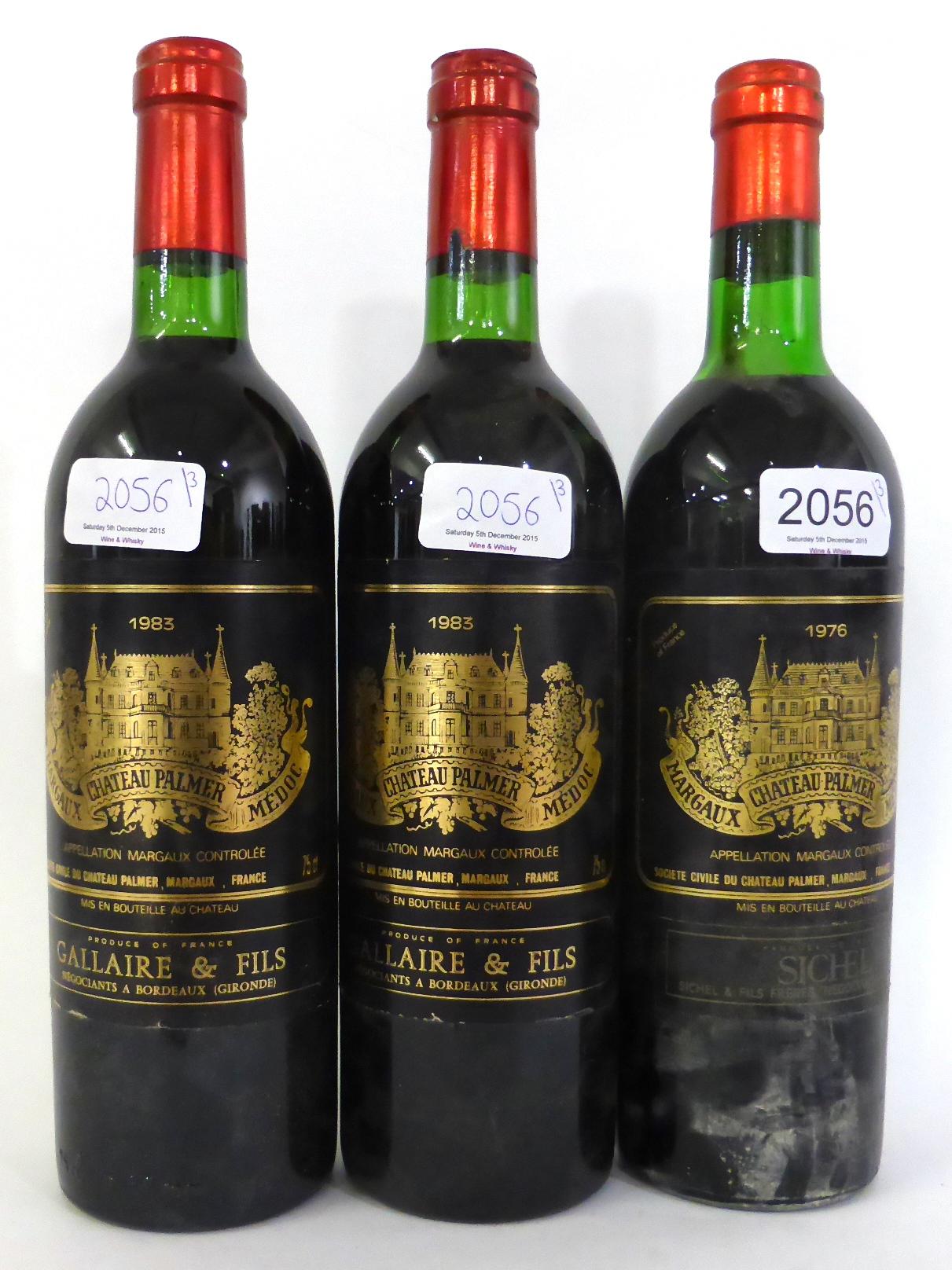 Chateau Palmer 1983 (x2) and 1976 (three bottles) U: into neck/top shoulder