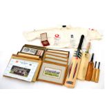 Cricket Memorabilia, including framed prints, signed shirt, signed bats, miniature bats etc