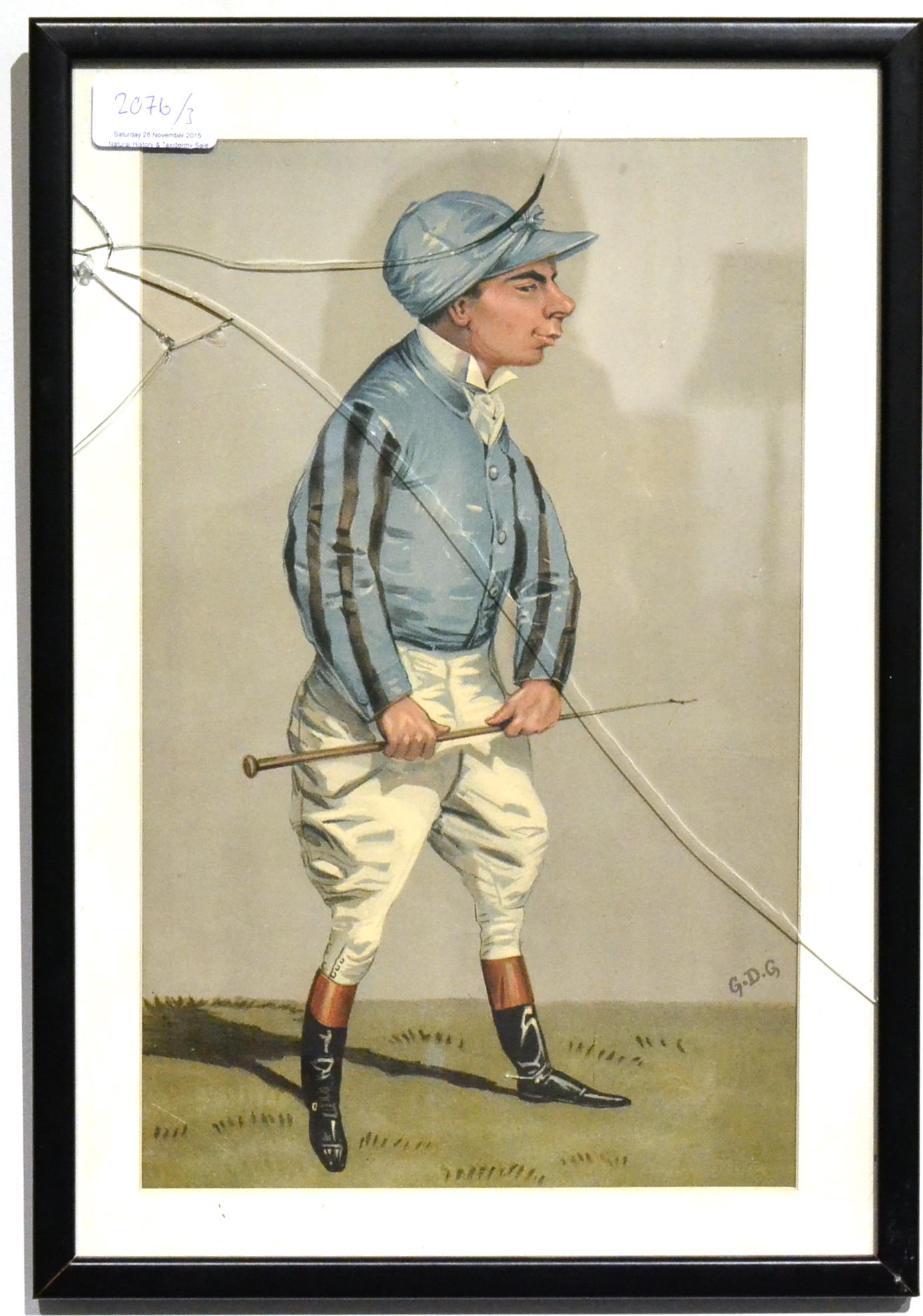 Three Framed Prints of Jockeys - Fred Webb, Herbert Jones and Von G.D.G, in ebonised frames, each - Image 3 of 3