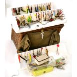 A Collection of Lures, including minnows, spinners, spoons etc, housed on four polystyrene display