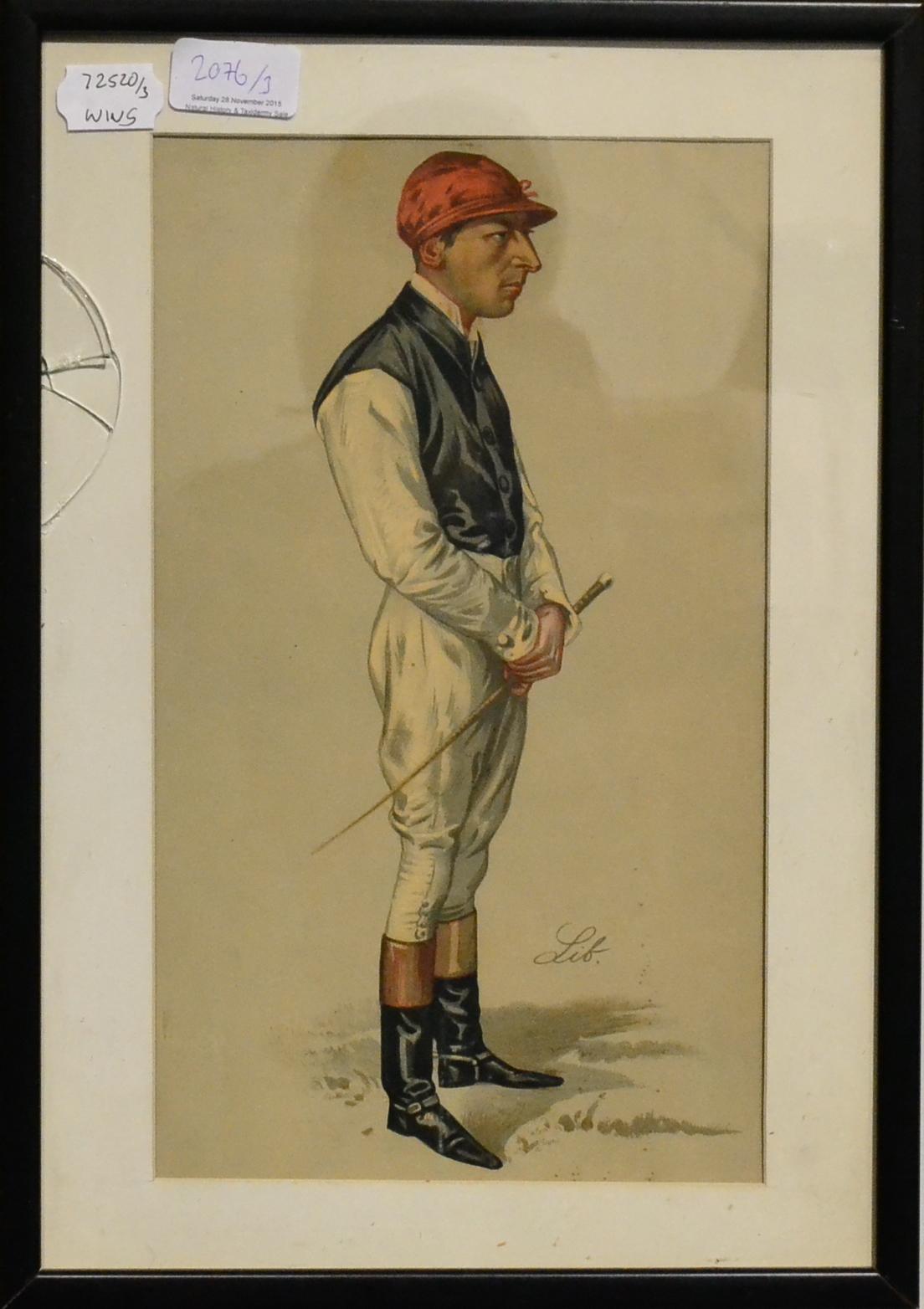 Three Framed Prints of Jockeys - Fred Webb, Herbert Jones and Von G.D.G, in ebonised frames, each