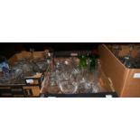 Accumulation of glassware including decanters, vases, Mdina bowl etc