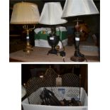 Three modern table lamps, one gilt metal mounted and decorated with acanthus leaves and scrolls,