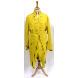 English National Opera gents 18th century style yellow two piece theatrical suit, comprising a