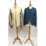Theatrical Costume including a long brown floral cut chenille open robe; cream grosgrain fitted