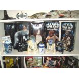 Star Wars: An R2D2 digital clock, sweet tin and Grosvenor model, with two other branded