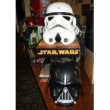 Star Wars fibreglass replica Storm Trooper Helmet (unboxed), with boxed "Darth Vader" two-piece