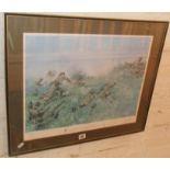 A Terence CUNEO Limited Edition print of grenade throwing Major H.W. Le Patourel V.C., signed in