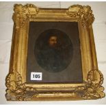 Gilt framed, early 19thC portrait of a bearded man in the manner of Rembrandt 12" x 10"