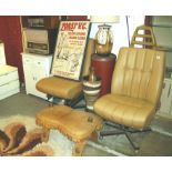 Pair of 80s retro beige Volvo car seats, mounted on industrial bases, Ron Arad style