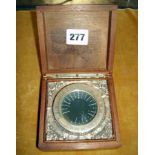 Antique traveller's Time Zone converter set in a silver border and cased in a mahogany box