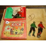 "The New Football Game of 'Kick' comprising four painted tin plate kicking figures in original box