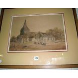 John VARLEY (1778-1842), a signed watercolour of a church & churchyard - the wooden church tower