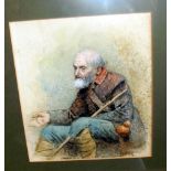 George Goodwin KILBURNE (1834-1924), watercolour portrait of an old soldier begging, signed, 7" x