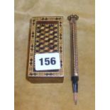 Rare Tunbridgeware propelling pencil, a Tunbridgeware stamp box, and a Sorrento ware needle case