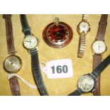 Ladies gold wristwatch, four others and a modern pendant watch