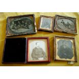 Three Victorian ambrotype portrait photographs, and two tin-type photographs of beach scenes