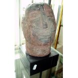 Folk Art Afro-American bust carved from red granite stone on wood plinth