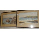 Thomas Herbert VICTOR (1894-1980) two framed watercolours of Cornish coastal scenes, entitled "Lands