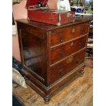 18th c. oak chest of three graduated drawers with original drop handles & brass escutcheons, and